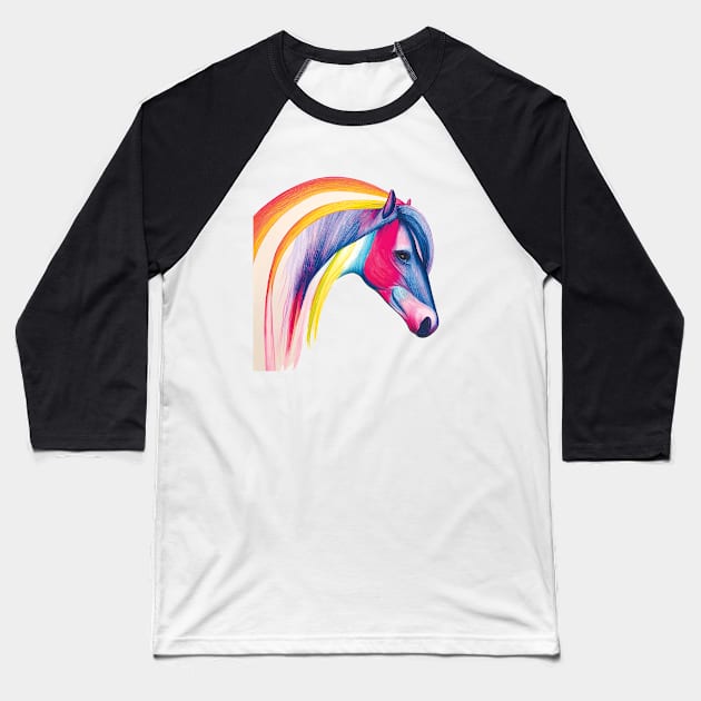 Stunning Rainbow Horse on Teal Baseball T-Shirt by Geminiartstudio